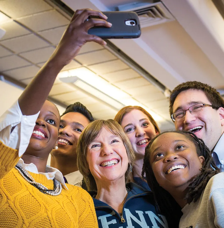Newly minted Dean Pam Grossman takes a selfie with students, 2015.