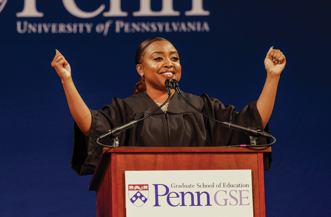 This year’s Commencement speaker was Emmy-, SAG Award-, and Golden Globe-winning writer, actor, executive producer, and creator of the hit sitcom Abbott Elementary, Quinta Brunson, a West Philadelphia native