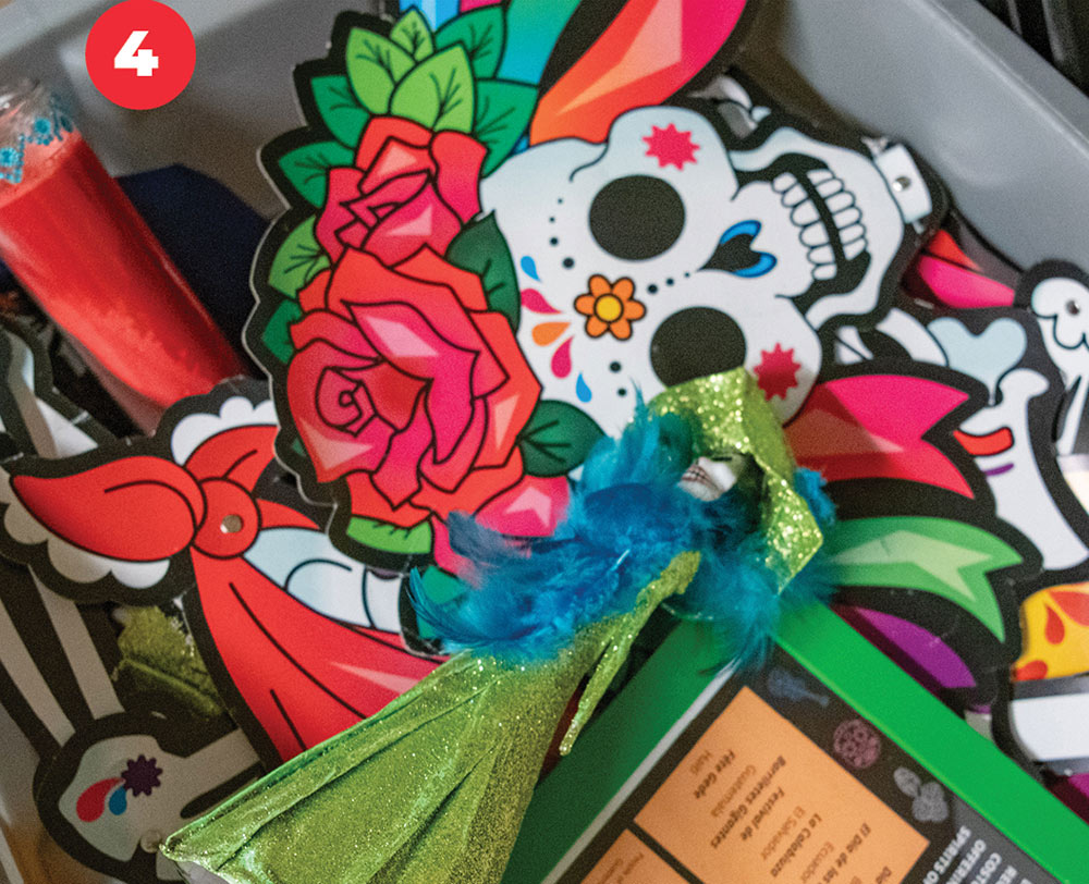 Dia de los Muertos skull sticker and other decorations