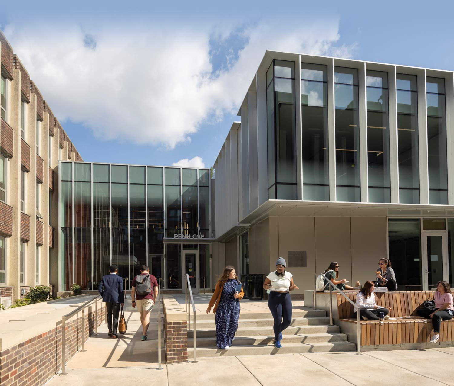 students walking through the Edward M. Yorke, W’81 Memorial Courtyard