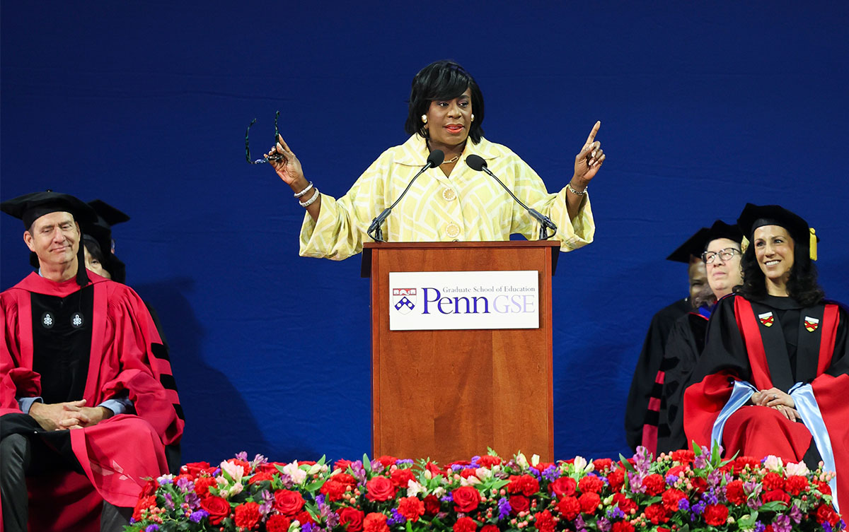 Philadelphia Mayor Cherelle Parker giving a presentation at the podium