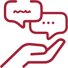 icon of hand holding two speech bubbles