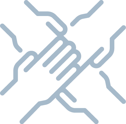 Illustration of four hands interlocked in a square formation.