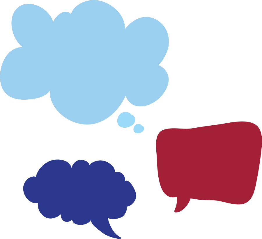 red and blue speech bubbles