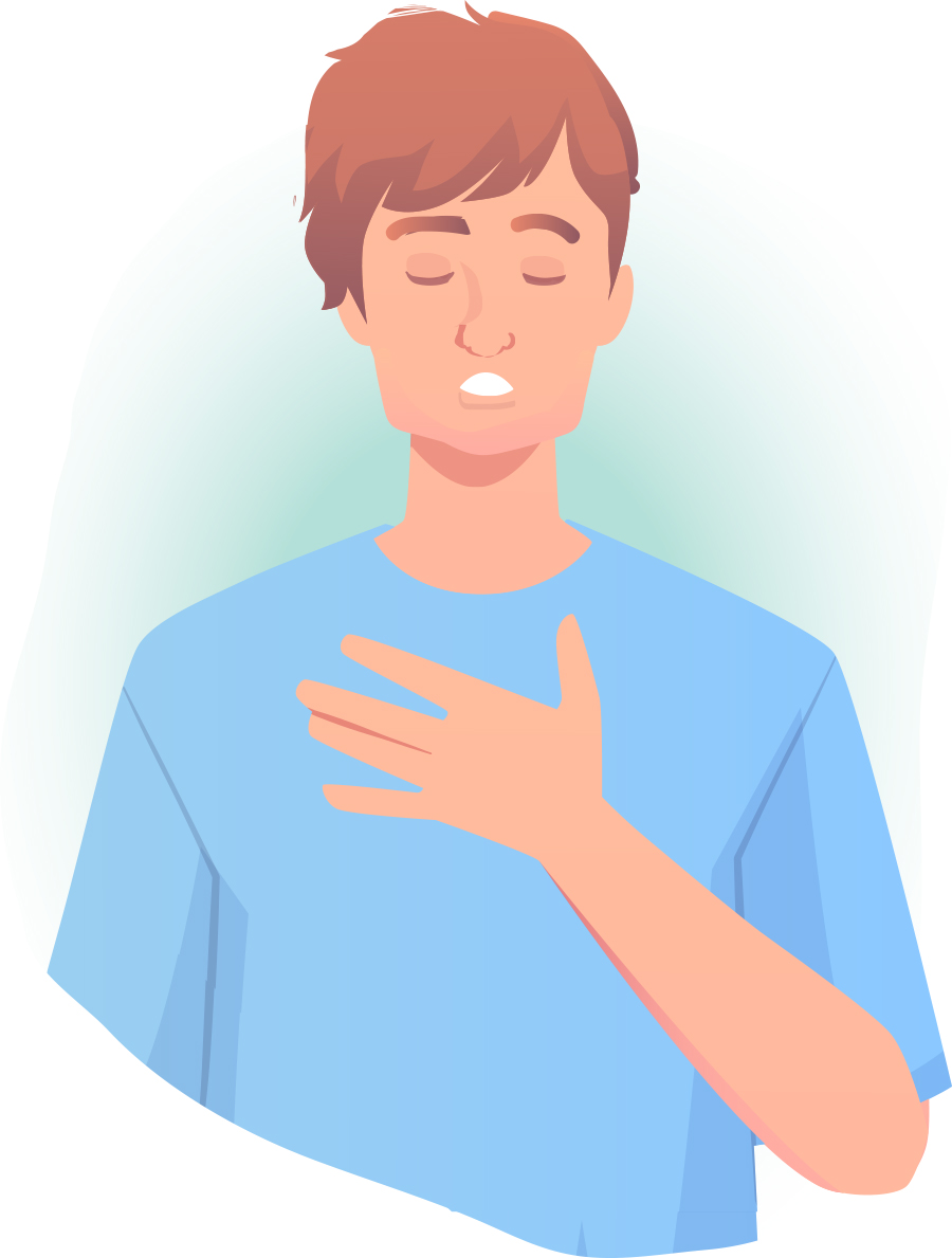 digital illustration of man holding hand to chest while breathing